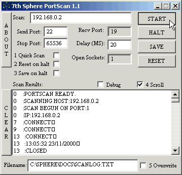Ventana del programa portscan